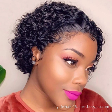 Fast Shipping China Pixie Cut Curly Lace Wigs Cheap Price Short Bob Pixie Cut Raw Indian Virgin Human Hair Wigs